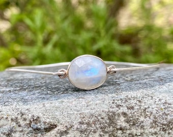 Moonstone bracelet, moonstone bangle, rainbow moonstone, crystal bracelet, birthstone bracelet, sterling silver bangle, fertility bracelet