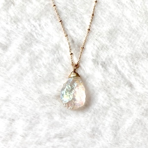 Angel Aura necklace, raw angel aura, raw crystal necklace, rainbow quartz necklace, Crystal pendant necklace, April birthstone necklace