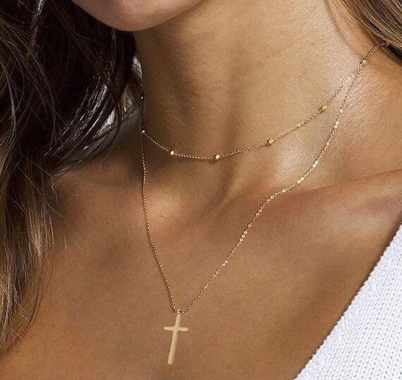 Gold Cross Necklace Religious Necklace 