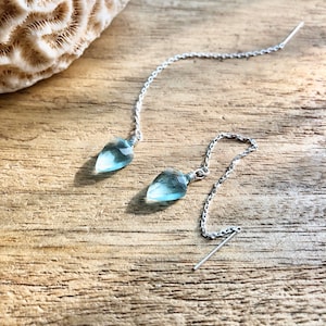 Aquamarine Earrings, Threader Earrings, blue dangle earrings, March birthstone, long threaders, sterling silver threader, dainty earrings,