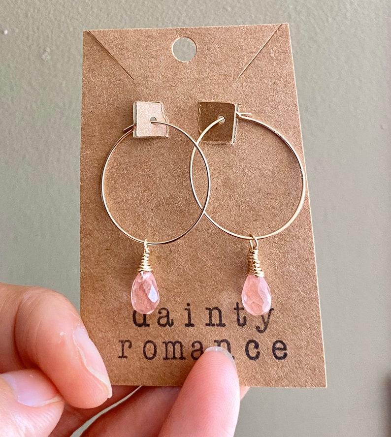 Cherry quartz crystal hoop earrings quartz stone earrings healing stone hoop earrings minimalist hoop earrings pink gemstone earrings