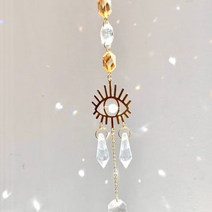 Protection Crystal, evil eye charm, crystal sun catcher, prism sun catcher,boho decor,protection charm,rainbow maker,light catcher,car charm