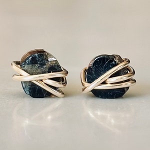 Raw Aquamarine earrings, blue crystal earrings, aquamarine stud earrings, raw peridot earrings, raw citrine, black tourmaline, rose quartz Black Tourmaline