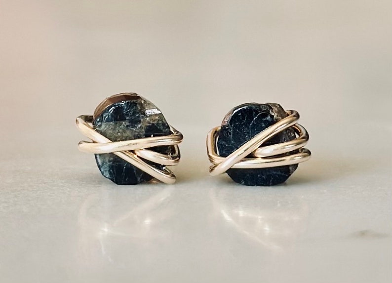 Raw Aquamarine earrings, blue crystal earrings, aquamarine stud earrings, raw peridot earrings, raw citrine, black tourmaline, rose quartz Black Tourmaline