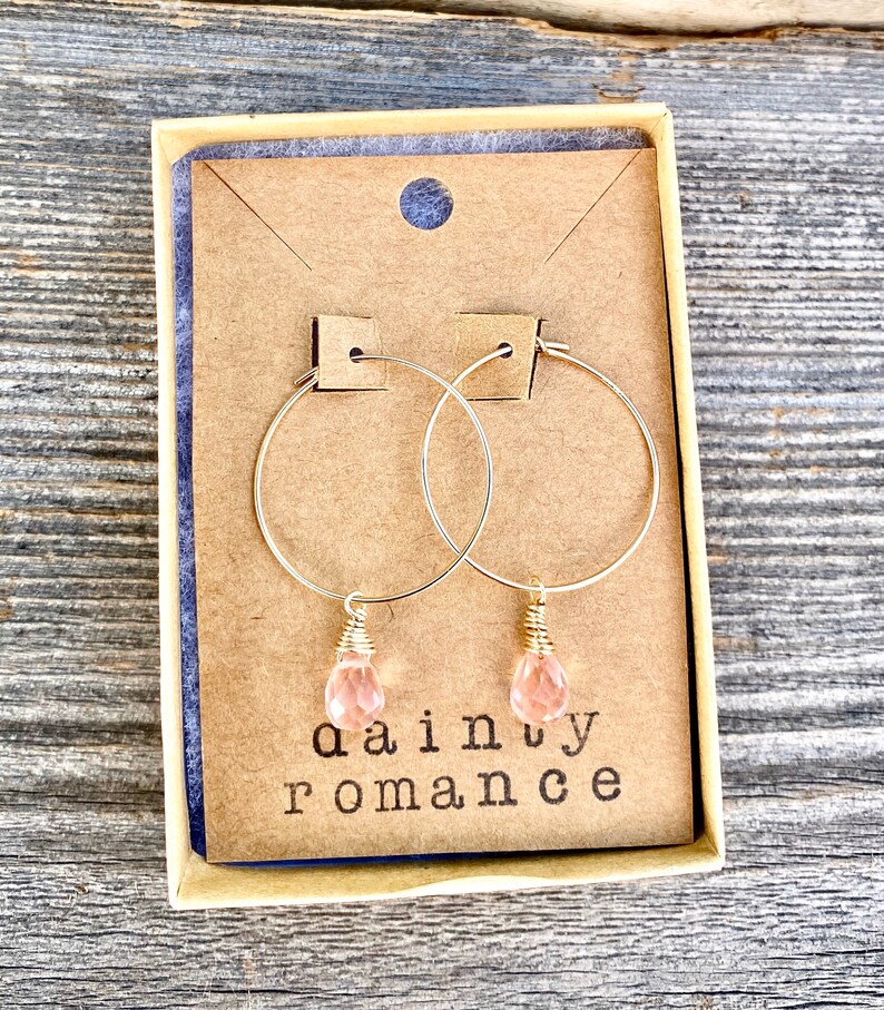 Cherry quartz crystal hoop earrings quartz stone earrings healing stone hoop earrings minimalist hoop earrings pink gemstone earrings