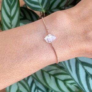 Herkimer Diamond bracelet, Rose gold, adjustable bracelet,raw diamond bracelet, crystal bracelet,birthstone bracelet, Christmas gift for her