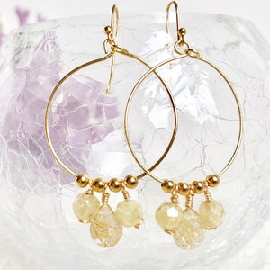 Citrine Hoop Earrings, raw stone hoop Earrings, November Birthstone earring, gold hoop Earring, Dangle drop hoop Earrings, Boho hoop earring