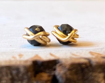 Black Tourmaline Stud earrings, black stone studs, tiny stud earrings, healing stone earrings, small studs, protection stone, dainty studs