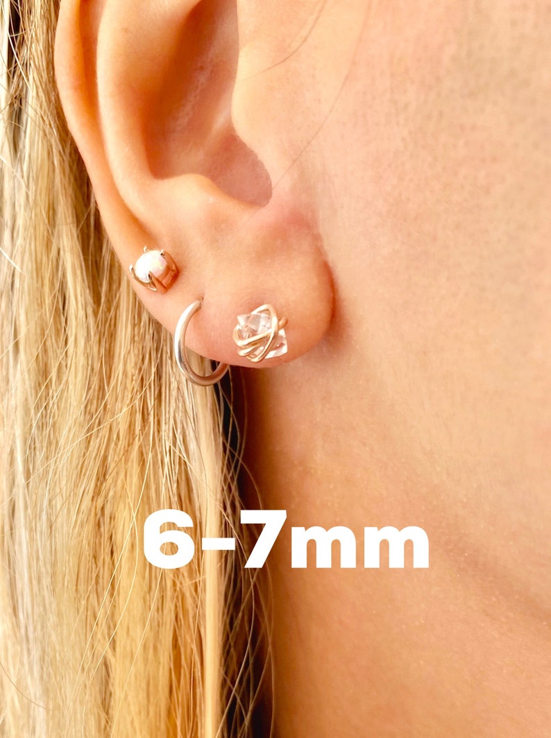 Clear Crystal earrings, Herkimer Diamond earrings, April Birthstone jewelry, Diamond stud earrings, raw crystal, raw diamond, dainty studs image 8