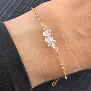 Dainty diamond bracelet, Raw Herkimer diamond bracelet, Mother&#39;s Day gift for mom, April birthstone jewelry, necklace bracelet set
