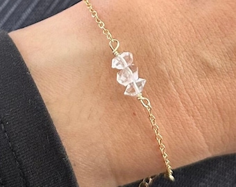 Sierlijke diamanten armband, ruwe Herkimer diamanten armband, Moederdagcadeau voor moeder, geboortesteensieraden april, ketting-armbandset