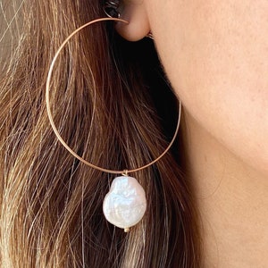Pearl hoop earrings, large pearl hoops, 14k Goldfilled, large gold hoop earrings, natural pearl earrings, bridal jewelry, sterling silver
