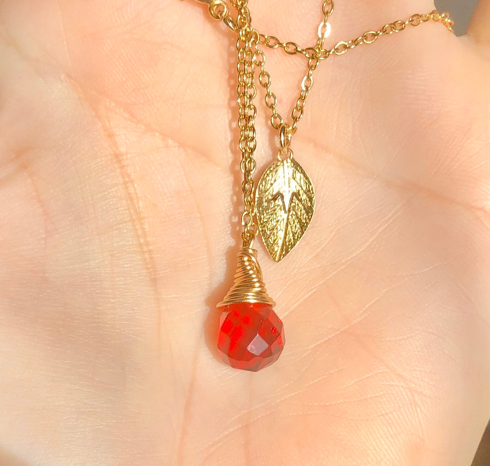 Birthstone Necklace Layered Necklace Leaf Initial Etsy