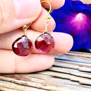 Amethyst Dangle Earrings, February Birthstone earrings, Purple gemstone earrings, dainty amethyst earring, teardrop earrings, valentines day