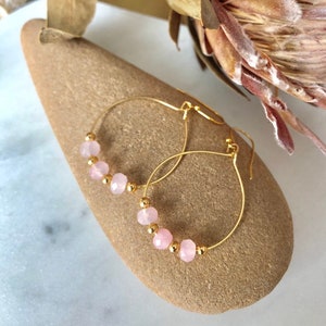 Rose Quartz Hoop Earrings, Crystal hoop earrings, boho hoop earrings, October Birthstone earrings, pink crystal earrings, bridesmaids gift