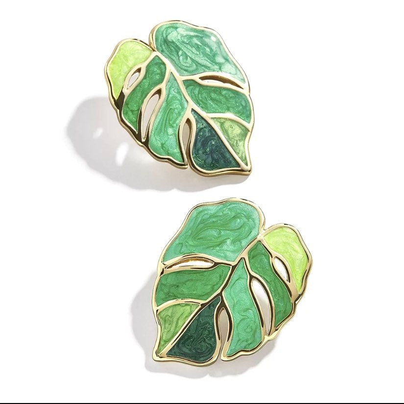 Monstera earrings Monstera leaf stud earrings tropical Etsy