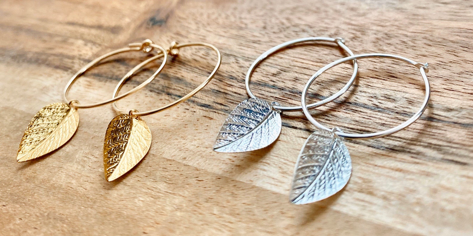 Gold Leaf Hoop Earrings Sterling Silver Leaf Hoop Earring Etsy