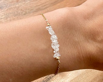 April Birthstone Bracelet, Clear Quartz Bracelet, raw stone bracelet, diamond quartz, bridesmaids gift, bridal bracelet, wedding jewelry