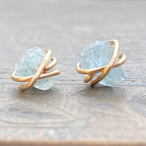 Raw Aquamarine earrings, blue crystal earrings, aquamarine stud earrings, raw peridot earrings, raw citrine, black tourmaline, rose quartz image 7