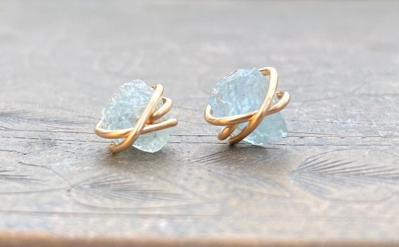 Raw Aquamarine earrings, blue crystal earrings, aquamarine stud earrings, raw peridot earrings, raw citrine, black tourmaline, rose quartz image 7