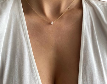 Herkimer Diamond Necklace, Dainty gold necklace, Tiny crystal necklace, Raw Diamond, April Birthstone necklace, Raw crystal quartz necklace