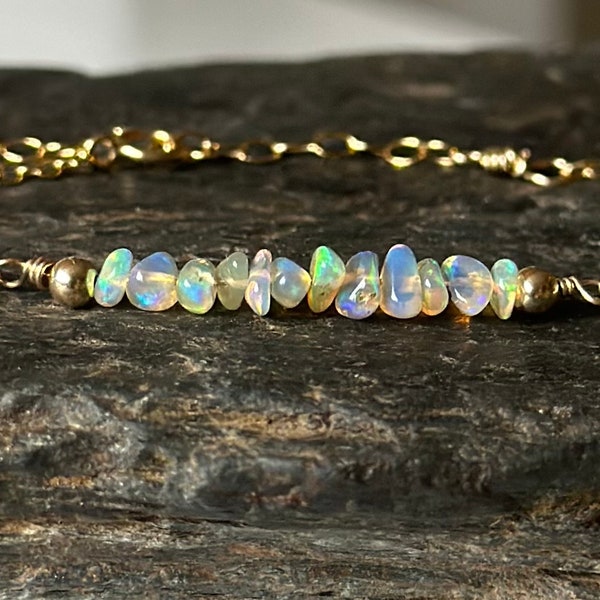 Dainty Opal Bracelet, Opal Anklet, Ethiopian Fire Opal, October Birthstone Bracelet, Rainbow Opal, Delicate Anklet, Bridal Gift for her