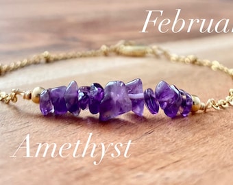 Pulsera de amatista cruda, pulsera de piedra de nacimiento de febrero, pulsera de amatista púrpura, regalo de damas de honor, joyería nupcial, regalo de San Valentín