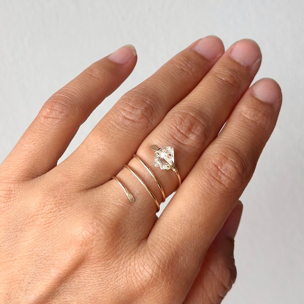 Herkimer Diamond Ring, Dainty Diamond Ring, Raw stone ring, Dainty gold ring, April birthstone ring, Adjustable ring, crystal ring, stacking