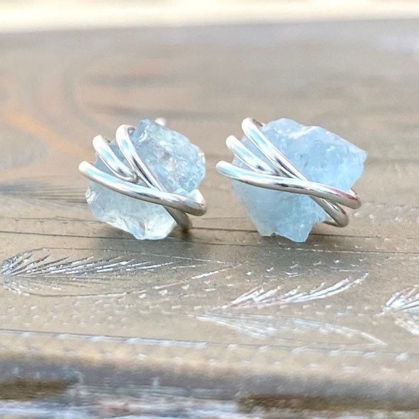 Raw Aquamarine earrings, blue crystal earrings, aquamarine stud earrings, raw peridot earrings, raw citrine, black tourmaline, rose quartz