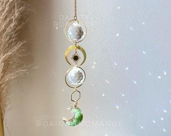 Crystal sun catcher, prism crystal, moon sun catcher, crystal mobile, rainbow maker, car charm, hanging window decoration, boho home decor