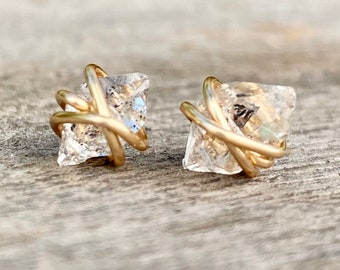 Herkimer Diamond earrings, Diamond Crystal earrings, April Birthstone jewelry, Diamond stud earrings, raw stone studs, dainty stud earrings