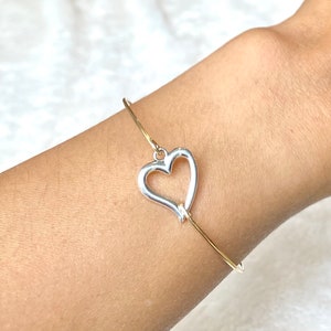 Dainty heart bangle, silver heart bracelet, stacking bangle, friendship bracelet, Christmas gift for her, friendship bangle, sterling silver