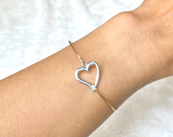 Dainty heart bangle, silver heart bracelet, stacking bangle, friendship bracelet, Christmas gift for her, friendship bangle, sterling silver