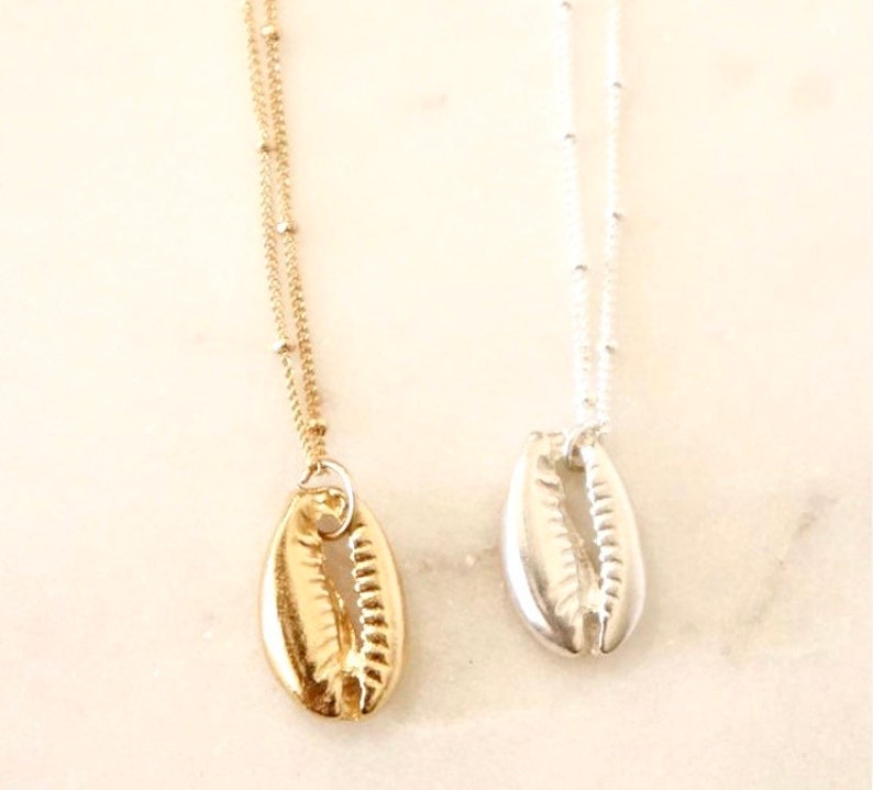 Dainty Gold shell necklace Cowrie Shell Necklace bridesmaid gift Silver shell necklace Seashell necklace tropical necklace small shell