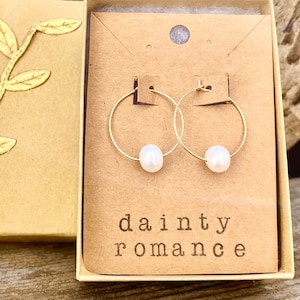 Pearl hoop earrings, Small pearl earrings, mini hoop earrings, gold hoop earrings, simple pearl earrings, bridesmaid gift, tiny hoop earring