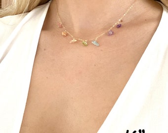7 chakra necklace, raw stone necklace, rainbow crystal necklace, healing crystal, yoga jewelry, protection necklace, crystal choker necklace