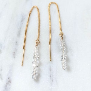 Orecchini con diamanti Herkimer, orecchini lunghi a infilare, orecchini a infilare, pietra portafortuna di aprile, orecchini con diamanti grezzi, orecchini da sposa, regalo per damigelle d&#39;onore