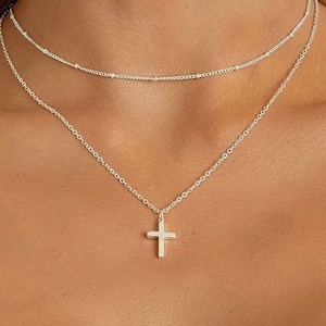 Gold Cross necklace, religious necklace, dainty gold necklace, 18k gold, layer cross necklace, layering necklace set, cross choker necklace image 3