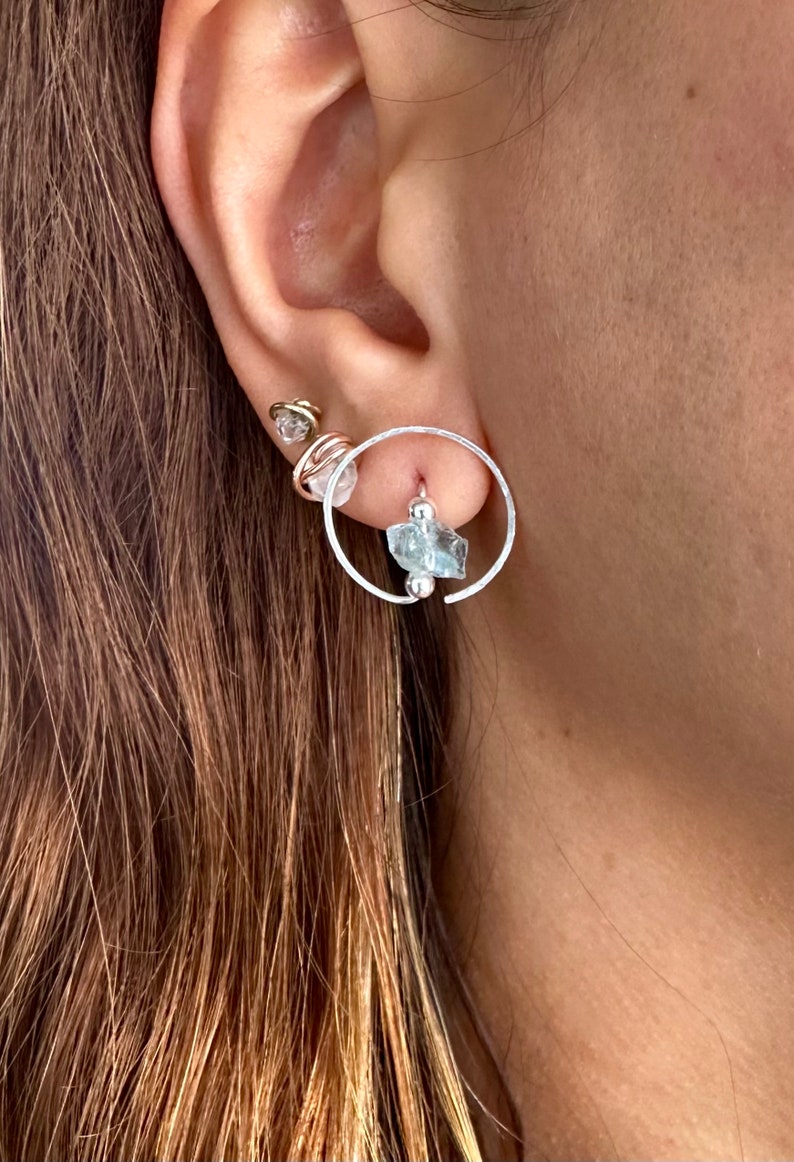Raw Aquamarine earrings, blue crystal earrings, aquamarine stud earrings, raw peridot earrings, raw citrine, black tourmaline, rose quartz image 8