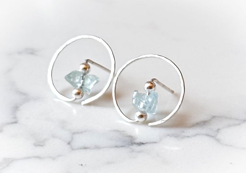 Raw Aquamarine earrings, blue crystal earrings, aquamarine stud earrings, raw peridot earrings, raw citrine, black tourmaline, rose quartz image 2