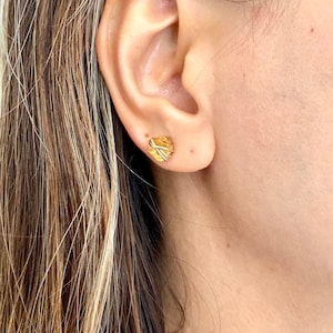 Raw citrine stud earrings, crystal earrings, November birthstone earrings, raw stone jewelry, natural citrine, 18k gold studs dainty jewelry image 9