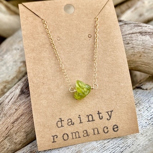 Raw Peridot Necklace, Green Stone necklace, Raw Stone necklace, August birthstone, Genuine peridot necklace, tiny gem, dainty gold necklace