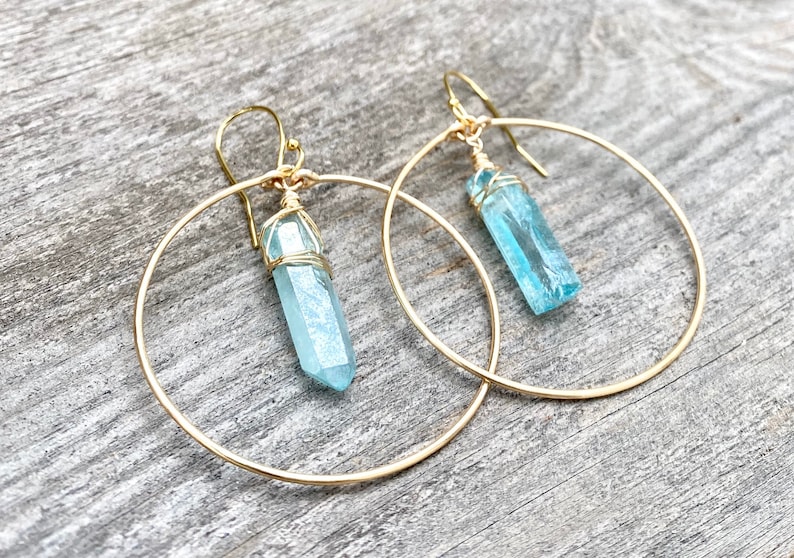 leaf hoops Raw crystal hoop earrings Crystal point hoop earrings boho hoop earrings teardrop hoops quartz earrings angel aura earrings