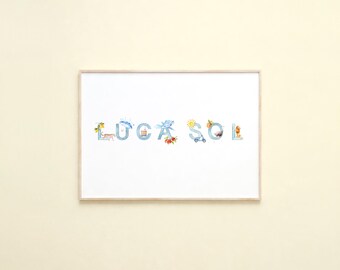 Custom Name Print | Animals, Letters, Nursery Wall Art (Digital Download)