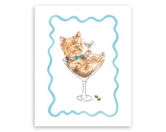 Male Yorkie with a martini illustration (Digital download)