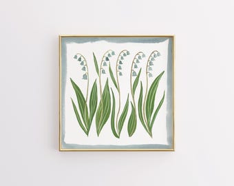 Blue green Lily of the valley Floral Botanical Print | Grandmillennial Wall Decor | Modern Southern Art | Digital Download