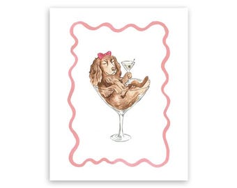 Female cocker spaniel with a martini illustration (Digital download)
