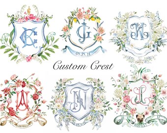Custom Watercolor Wedding Crest Floral Design (Digital Files)