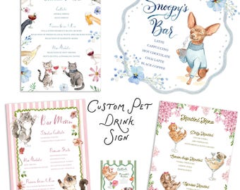 Custom Signature Cocktail Sign, Custom Drink Menu – Quirky Watercolor Dog, Cat Art (Digital Download)