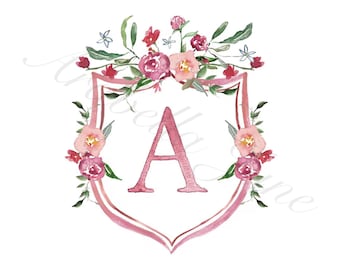 Hand-painted pink flowers crest (Digital Download)